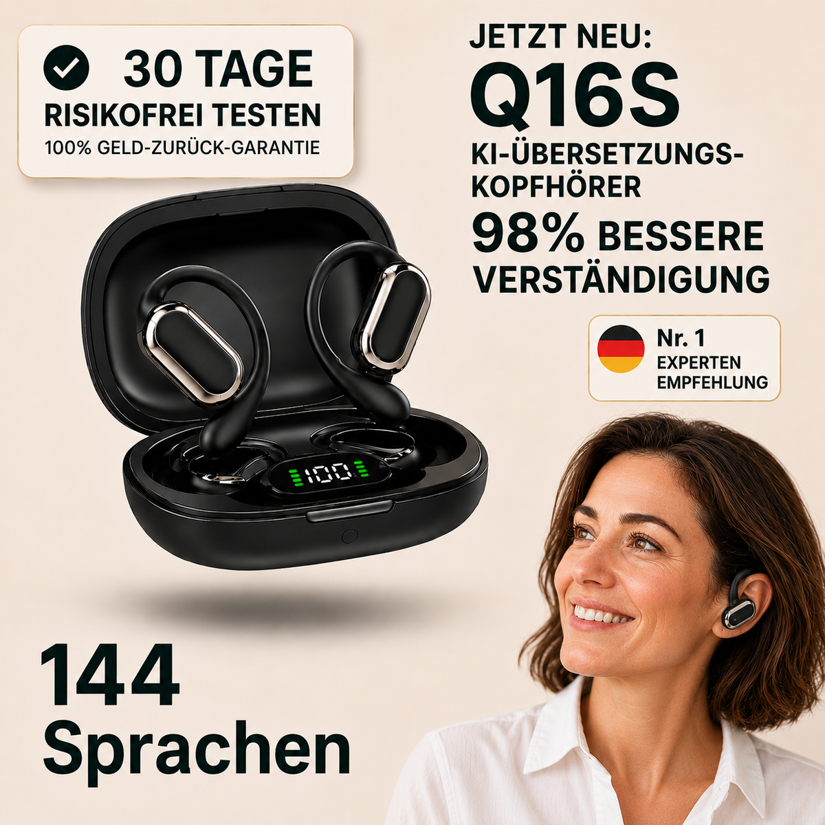 KI-Übersetzer-Ohrhörer – Echtzeit-Sprachübersetzung in 144 Sprachen