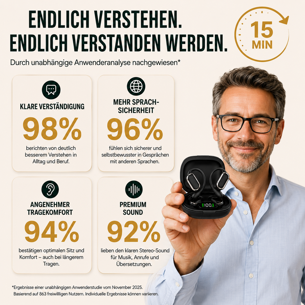 KI-Übersetzer-Ohrhörer – Echtzeit-Sprachübersetzung in 144 Sprachen