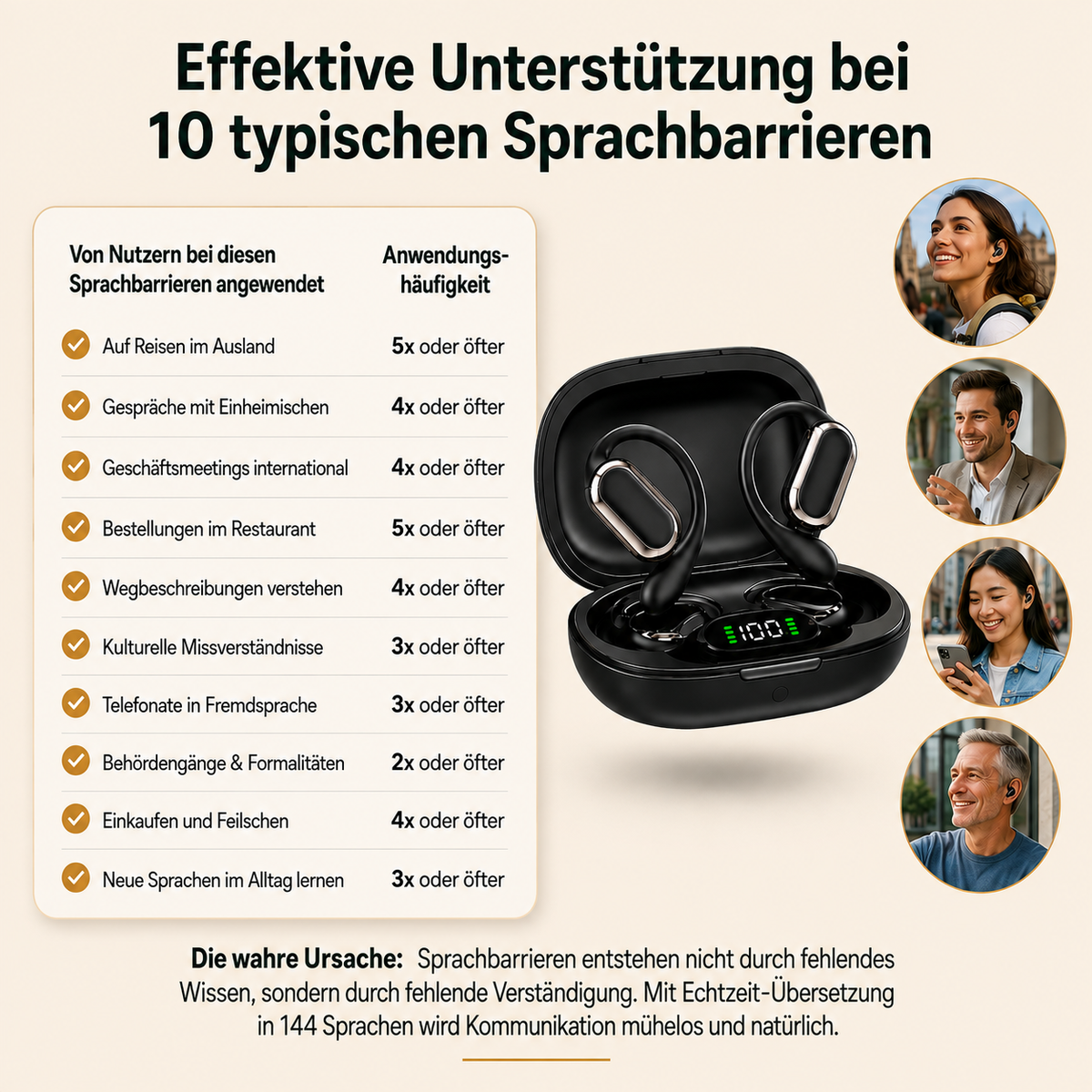 KI-Übersetzer-Ohrhörer – Echtzeit-Sprachübersetzung in 144 Sprachen