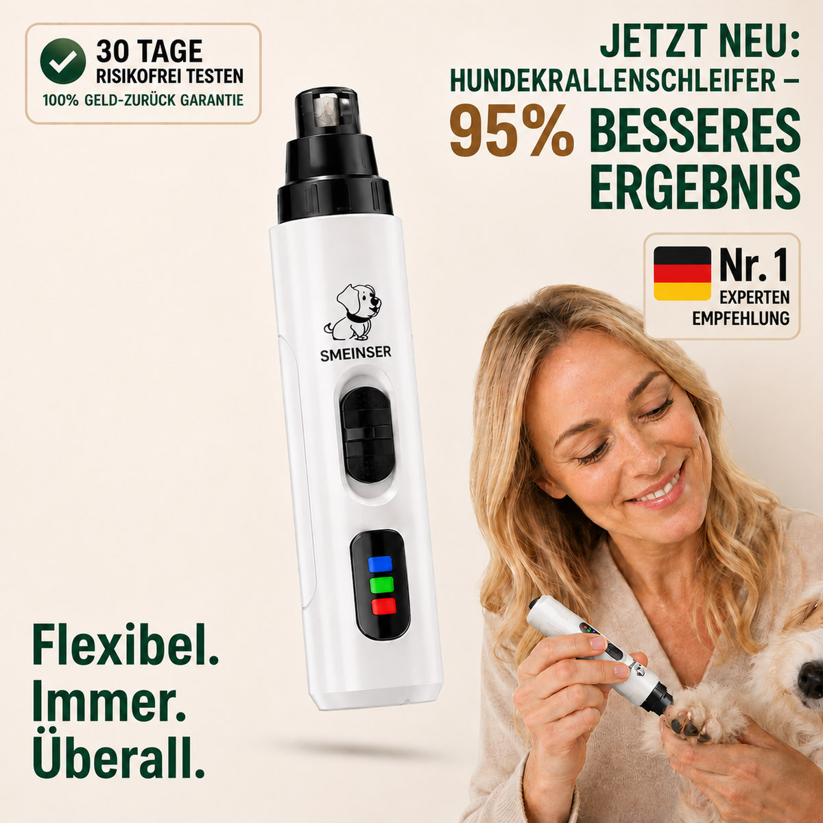 Silent Groom Pro Nagelschleifer – Leiser Hundenagelschleifer, USB-aufladbar